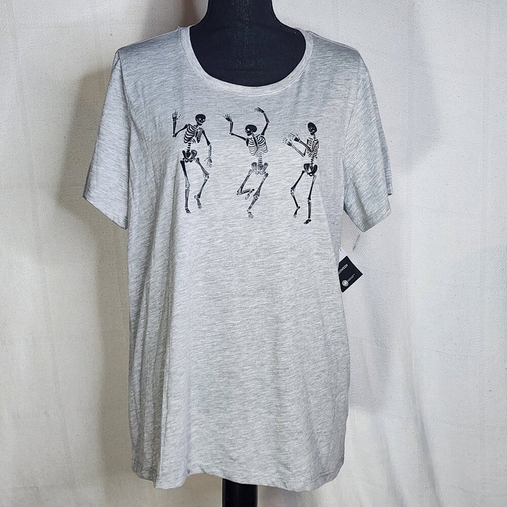 Way to Celebrate Walmart BlackGrey Moon Dance Black Foil Skeletons SS Tee XXL 20
